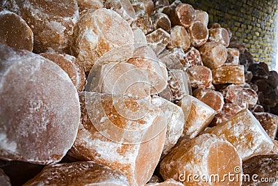 Pile of Rock Salt Lamps Stock Photo